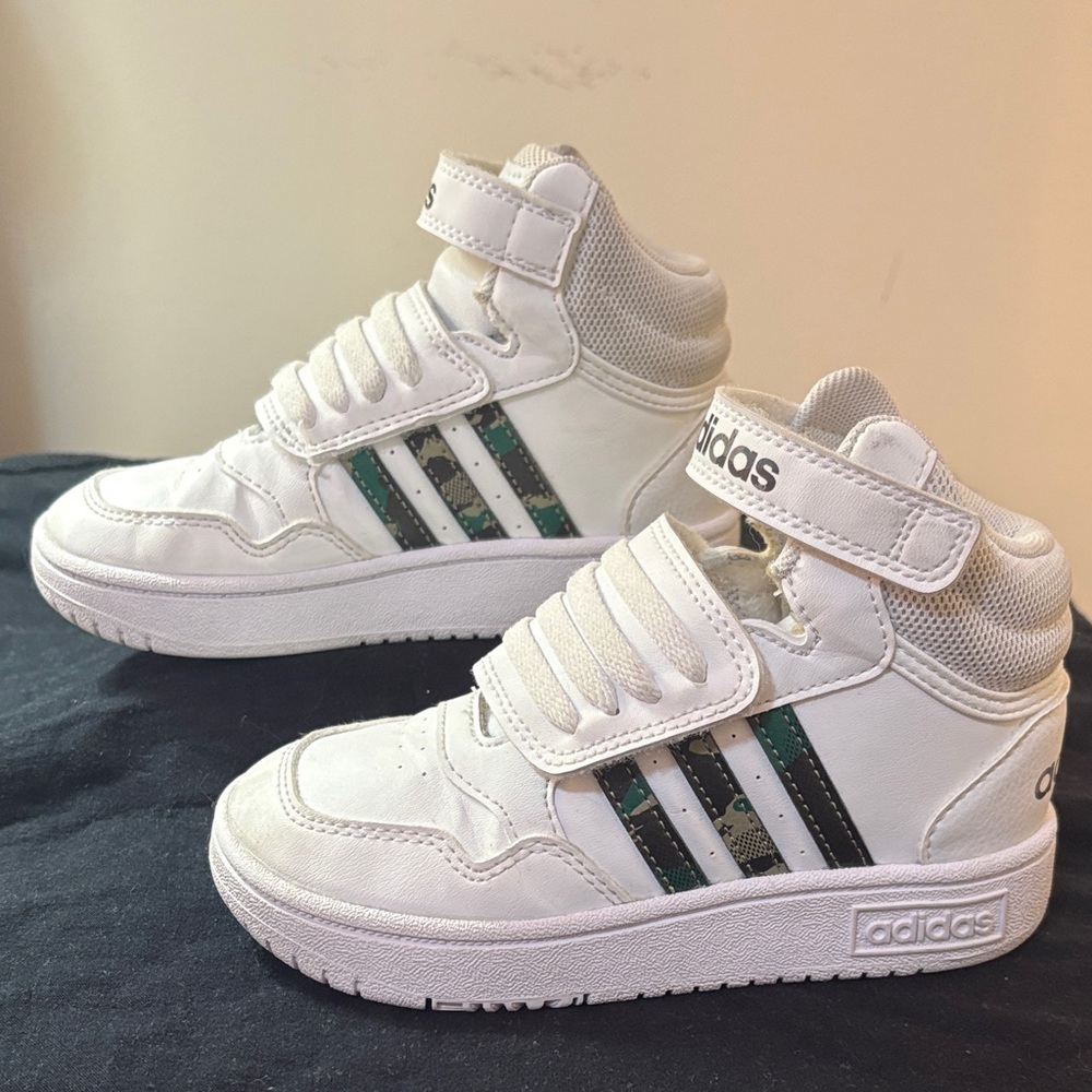 Adidas Kids White and Green High-Top Sneakers